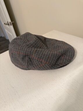 Brixton Gray Plaid Driver Cap with Subtle Red Windowpane / Size XL / Wool Blend